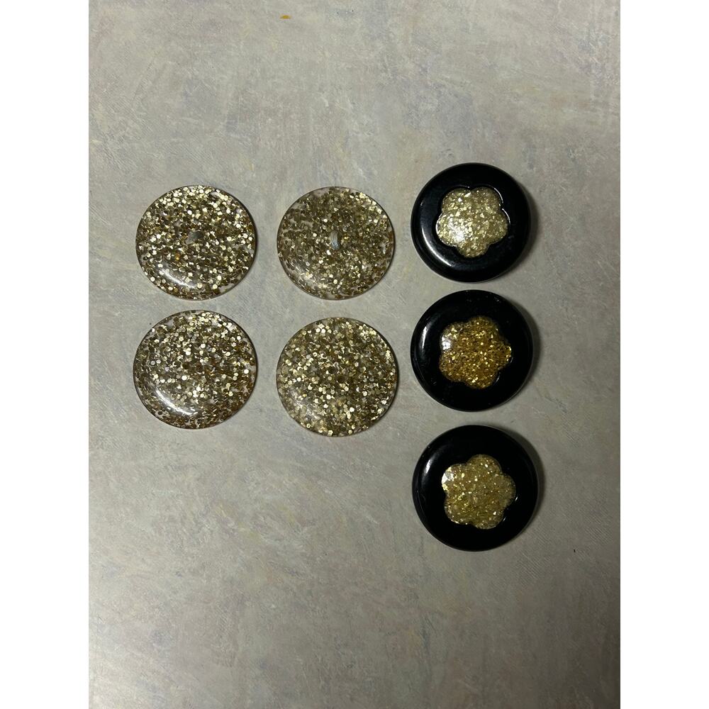 Vintage Resin/Acrylic Gold Glitter Buttons Lot of 7